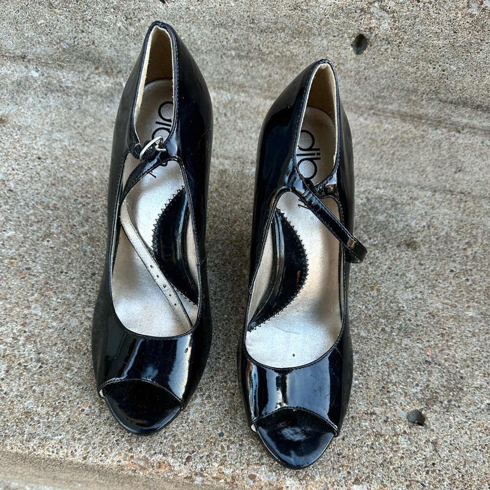 Diba Black Patent Peep-Toe Heels
